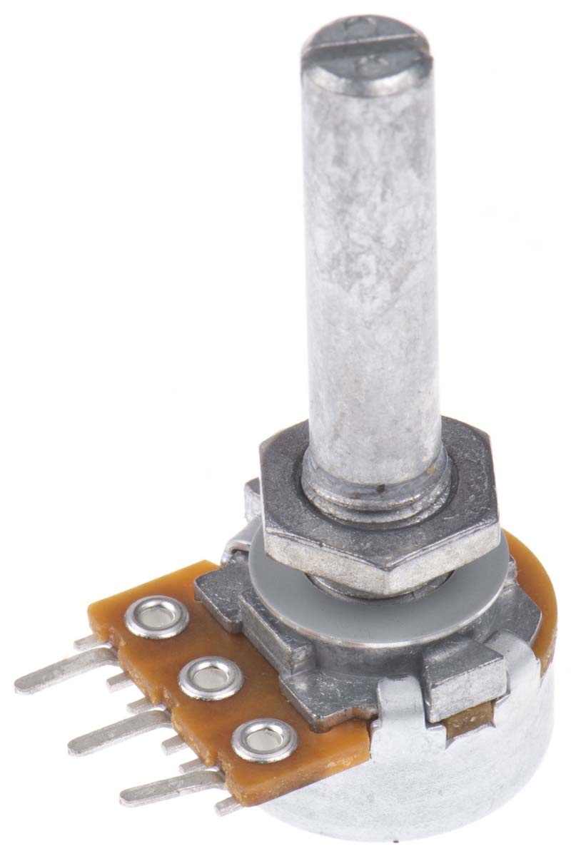 Alps Alpine RK163 50 kΩ Rotary Carbon Film Potentiometer 1-Turns 1-Gang Panel Mount, Through Hole, RK1631110TV8