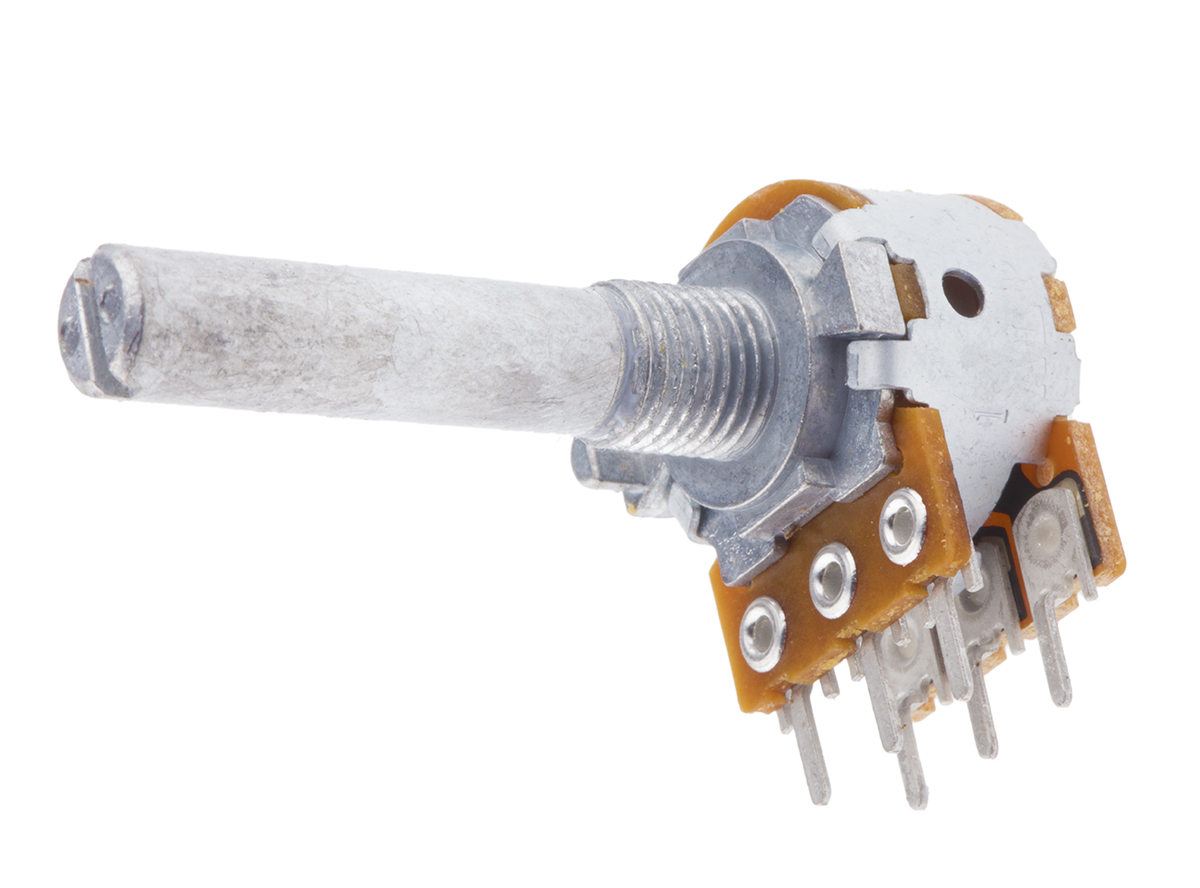 Alps Alpine RK163 10 kΩ Rotary Carbon Film Potentiometer 1-Turns 2-Gang Panel Mount, Through Hole, RK1631210AY7