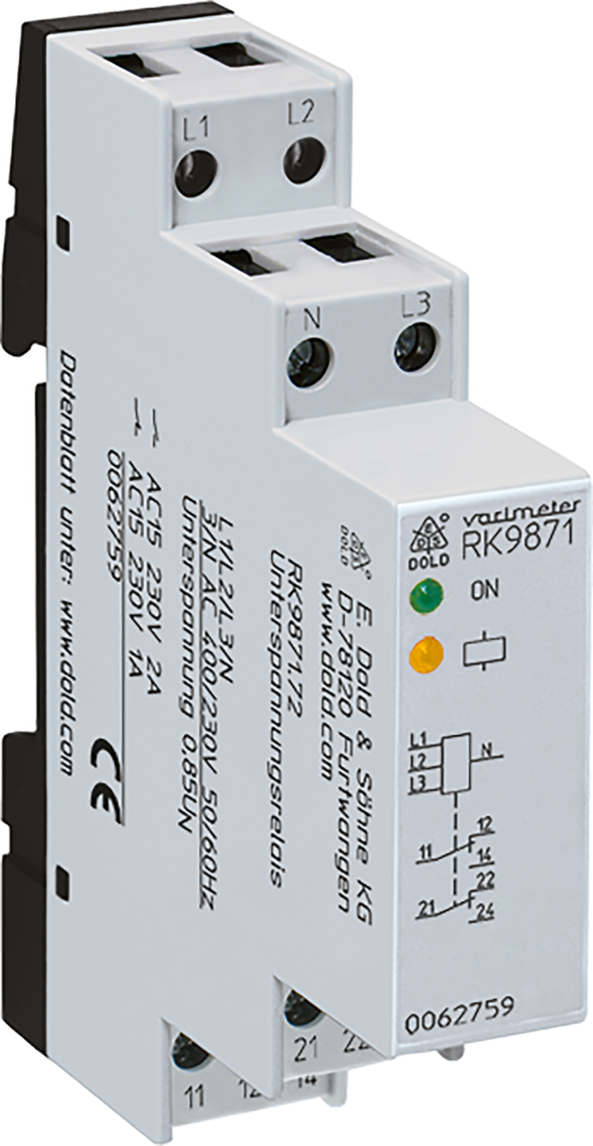 Dold Monitoring Relay, 3 Phase, DPDT, DIN Rail, 230 V, 400V ac