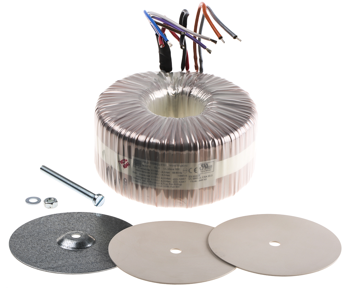 Block 230 V ac 2 x 115 V ac Toroidal Transformer 2 Output 1000 VA, UL, EAC, cURus, RoHS