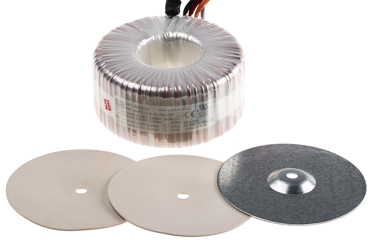 Block 230 V ac 2 x 12 V ac Toroidal Transformer 2 Output 300 VA, RoHS, EAC, UL, cURus