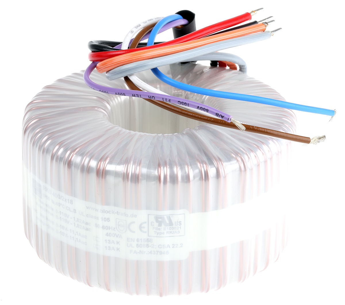 Block 230 V ac 2 x 18 V ac Toroidal Transformer 2 Output 400 VA, UL, cURus, EAC, RoHS