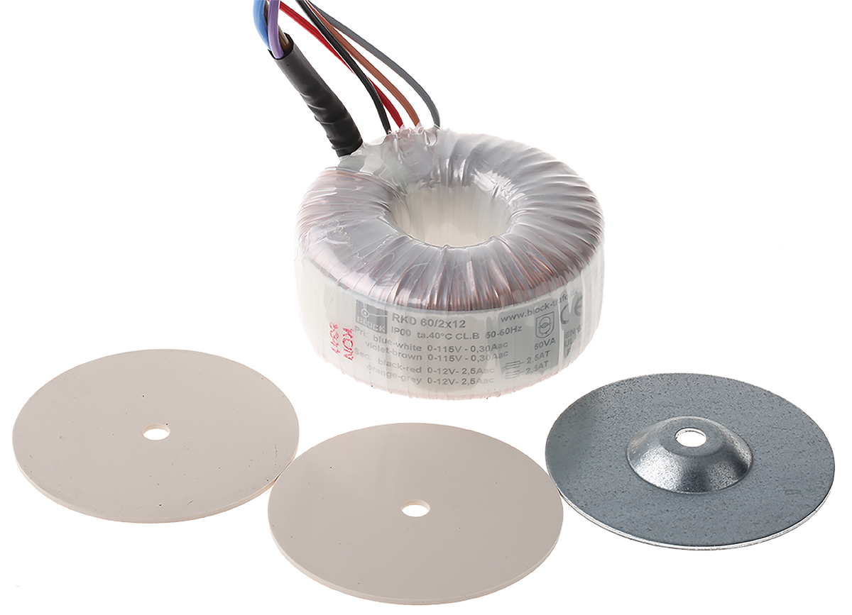 Block 230 V ac 2 x 12 V ac Toroidal Transformer 2 Output 60 VA, RoHS, UL, cURus, EAC