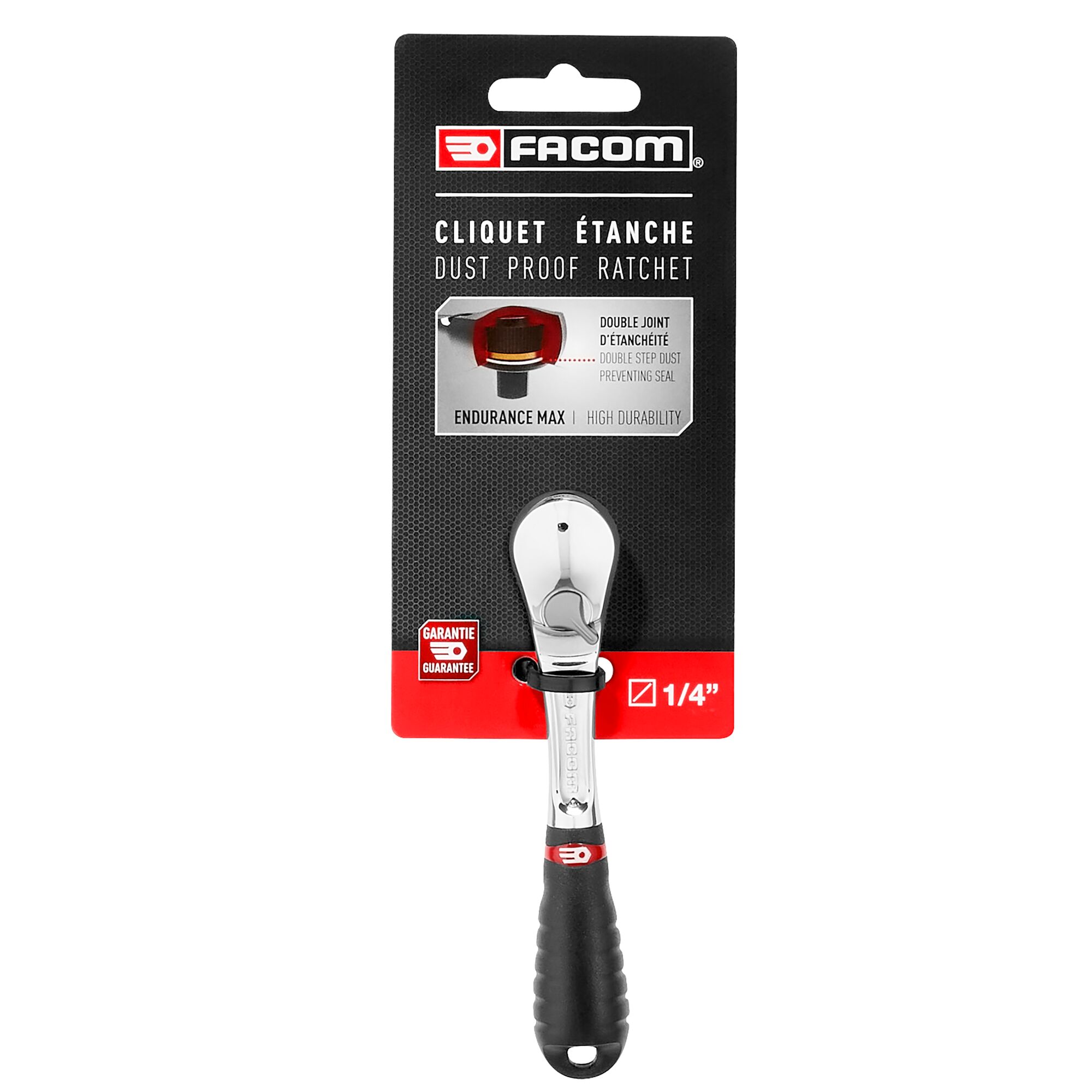 Facom RL.161PB 1/4 in Ratchet with Bi-Material Elastomer Handle, 121mm Overall
