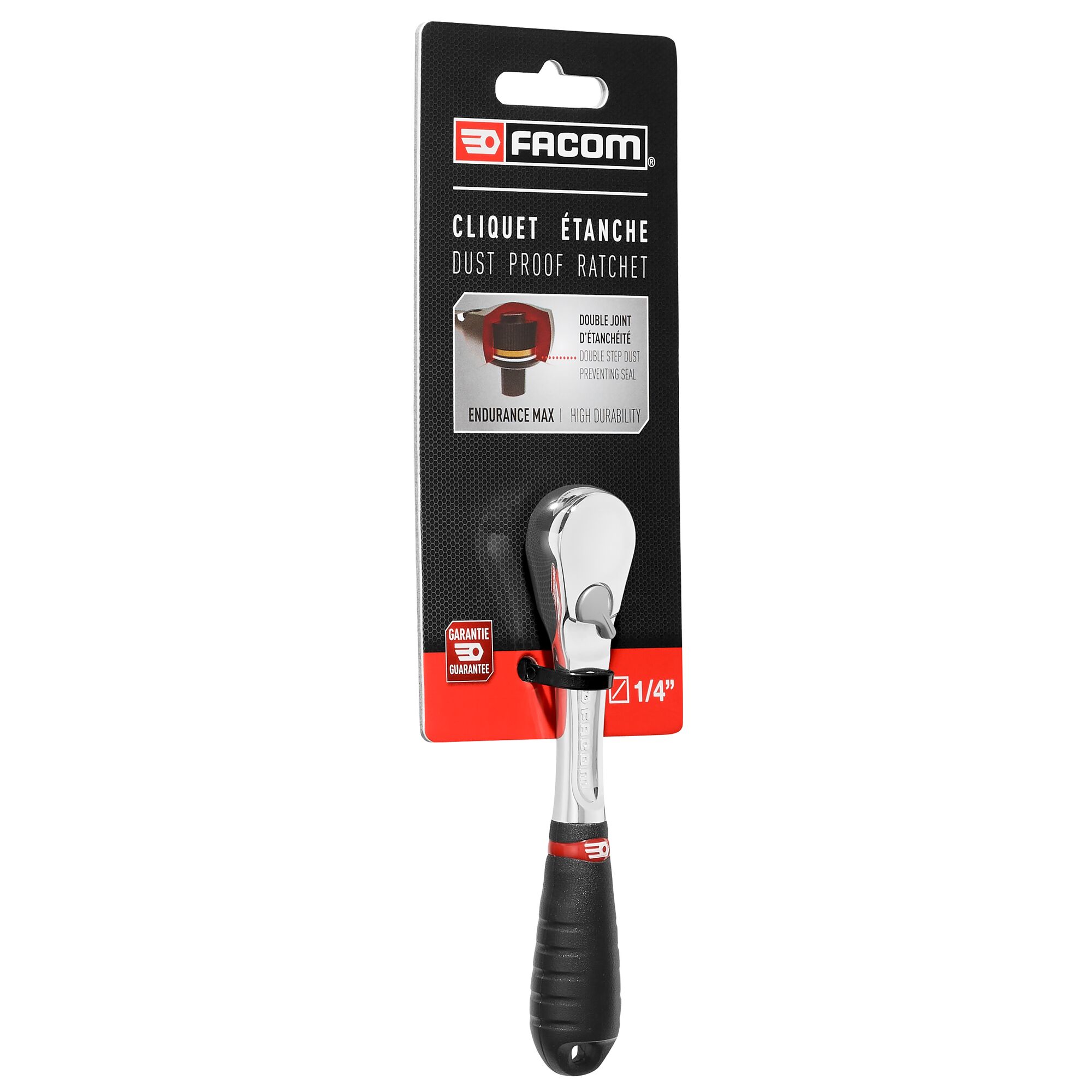 rl161pb Facom RL.161PB 1/4 in Ratchet with Bi-Material Elastomer Handle, 121mm Overall
