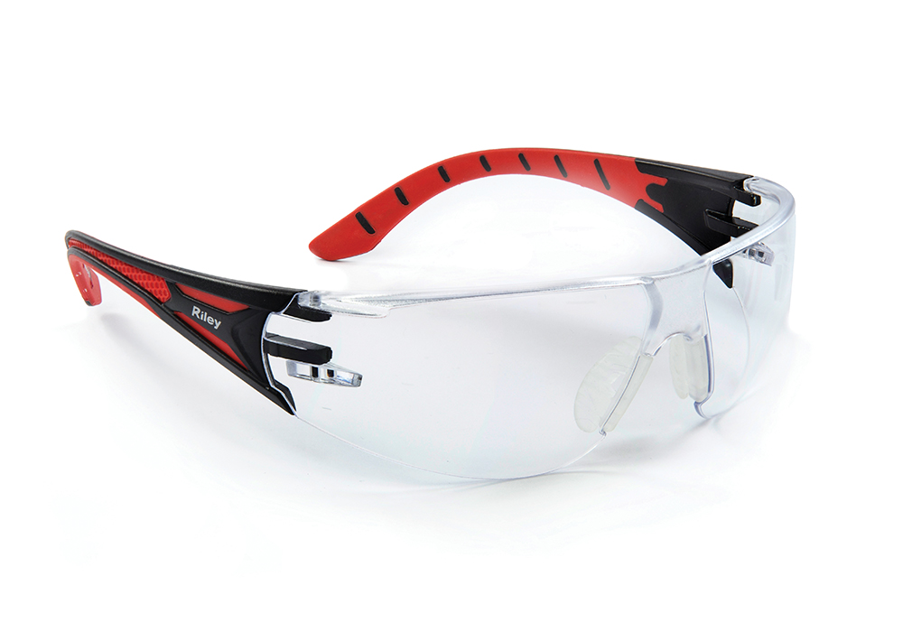 Riley STREAM RED Safety Glasses, Moisture Resistant, Anti-Scratch, UV400, Anti-Fog, Red Polycarbonate Lens,