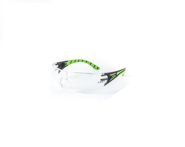 Riley STREAM GREEN Safety Glasses, Anti-Mist, Clear, Green, Black Polycarbonate Lens, Thermoplastic