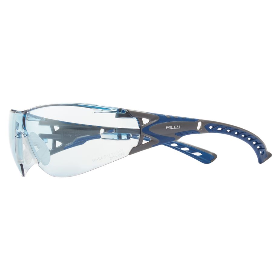 Riley Evo Small Safety Glasses, Soft, Slip Resistant, Blue, Grey, Blue Polycarbonate Lens