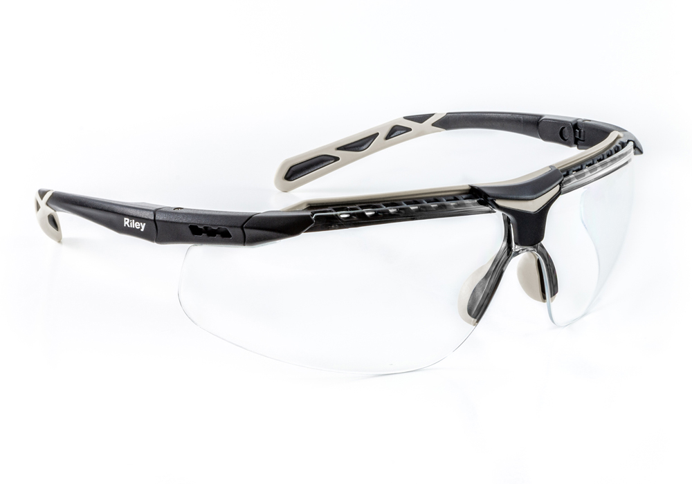 Riley FLUX Safety Spectacles, Impact Resistant, UV Resistant, Clear, Black Polycarbonate Lens, Thermoplastic