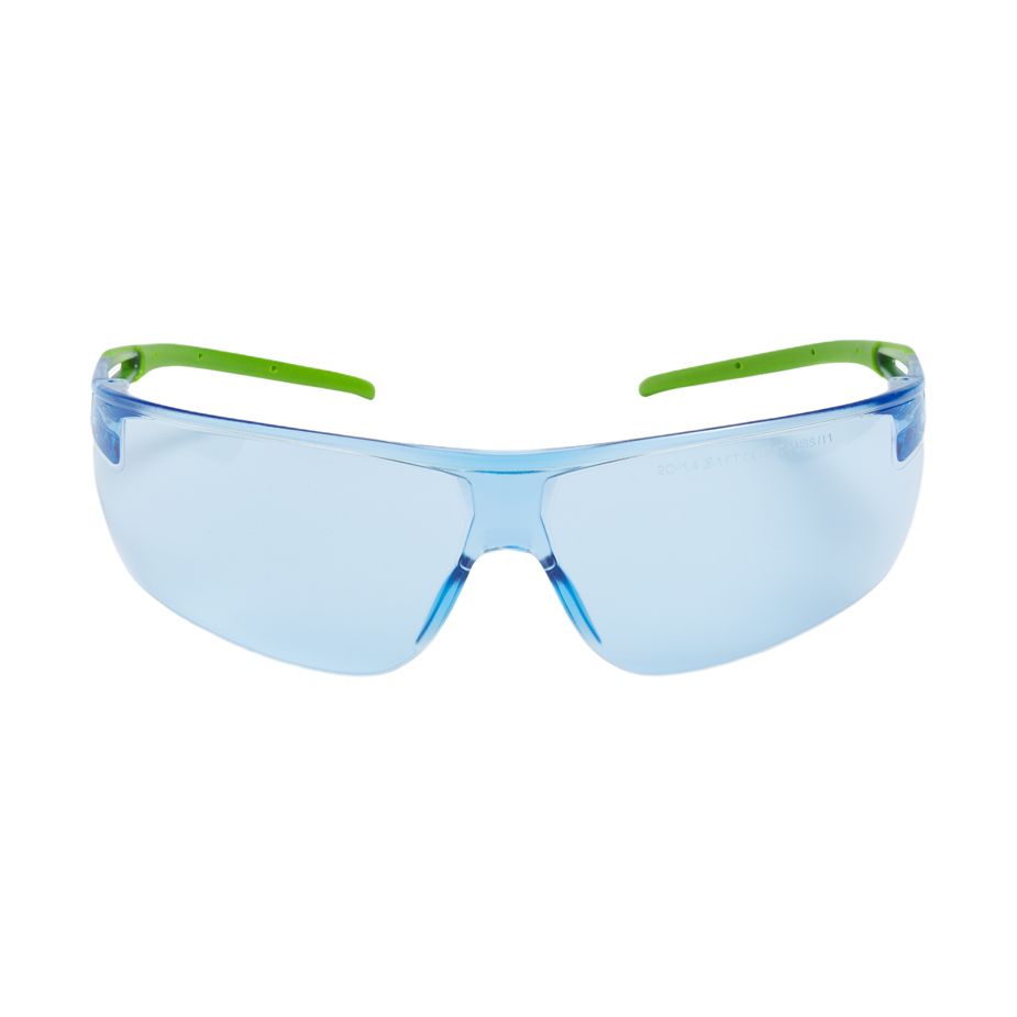Riley Ligera Eco Safety Glasses, Moisture Resistant, Blue, Green Polycarbonate Lens, Thermoplastic Elastomer,