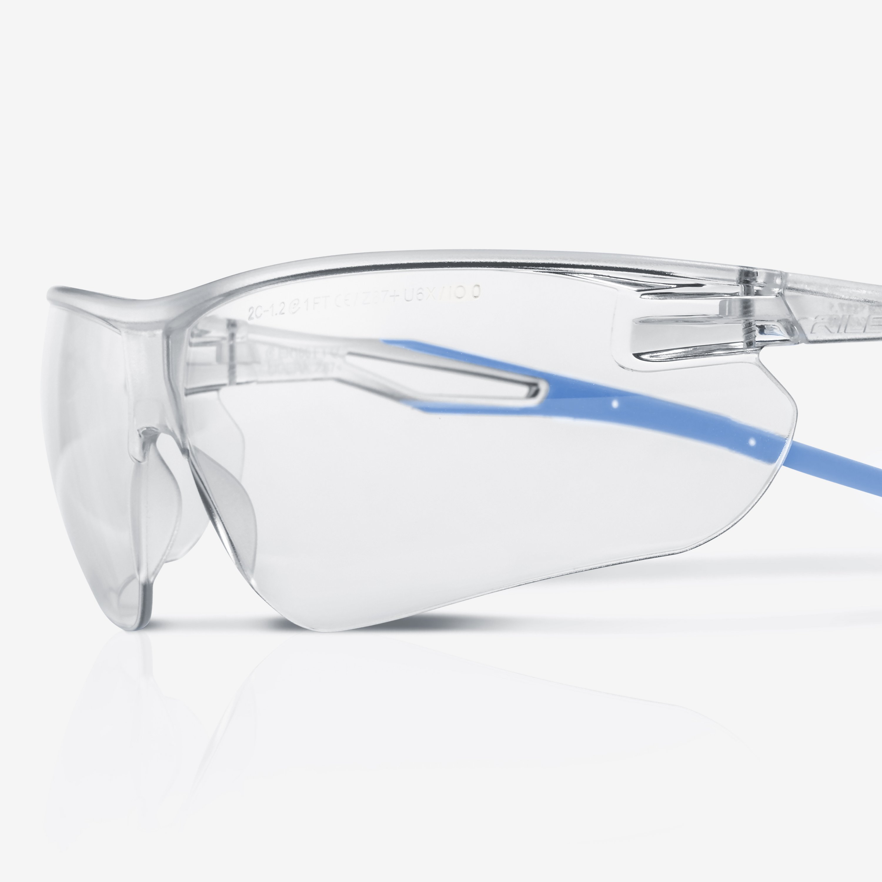 Riley LIGERA KN Safety Glasses, Moisture Resistant, Clear, Blue Polycarbonate Lens, Thermoplastic
