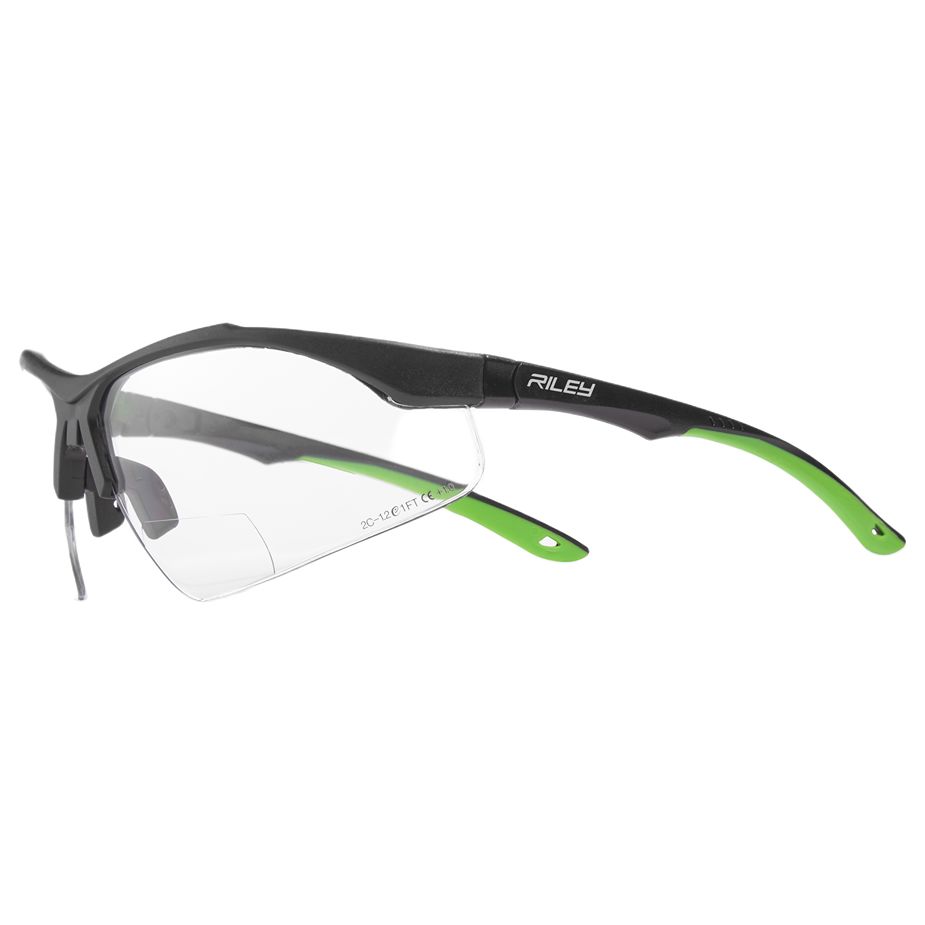 Riley CYPHER Safety Glasses, Moisture Resistant, Clear, Green, Black Polycarbonate Lens, Polycarbonate