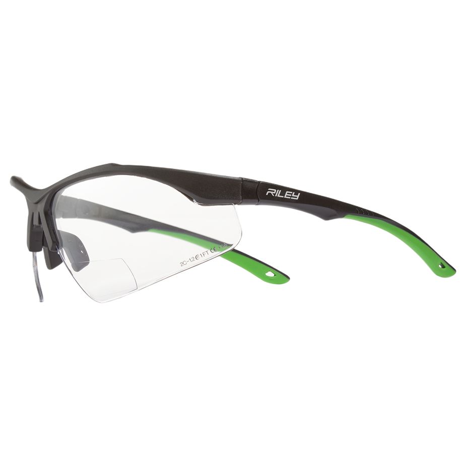 Riley CYPHER Safety Glasses, Moisture Resistant, Clear, Black, Green Polycarbonate Lens, Polycarbonate