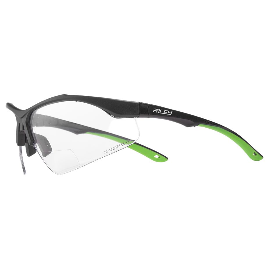 Riley CYPHER Safety Glasses, Moisture Resistant, Clear, Green, Black Polycarbonate Lens, Polycarbonate