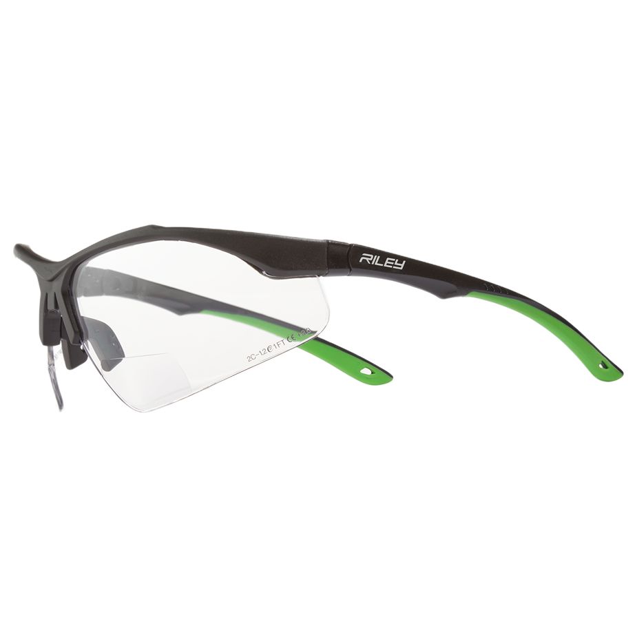 Riley CYPHER Safety Glasses, Moisture Resistant, Clear, Green, Black Polycarbonate Lens, Polycarbonate