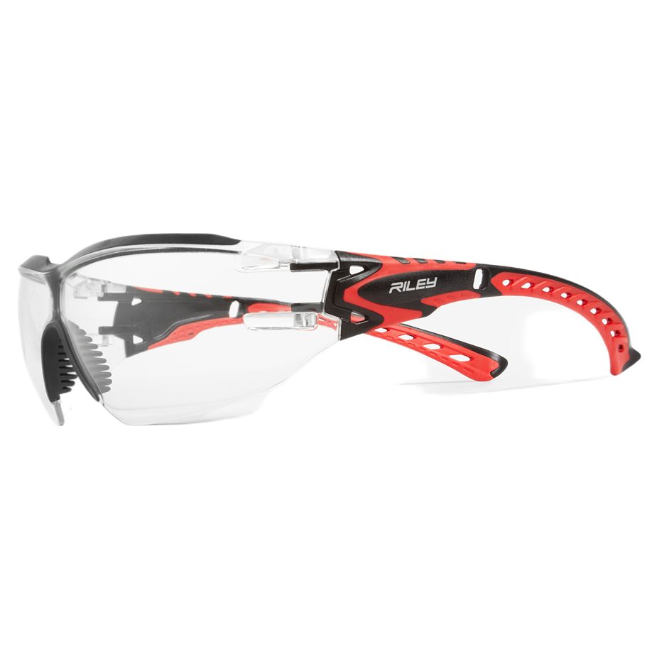 Riley Sparta Eco Safety Glasses, Moisture Resistant, Clear, Red, Black Polycarbonate Lens, Tr90 Thermoplastic,