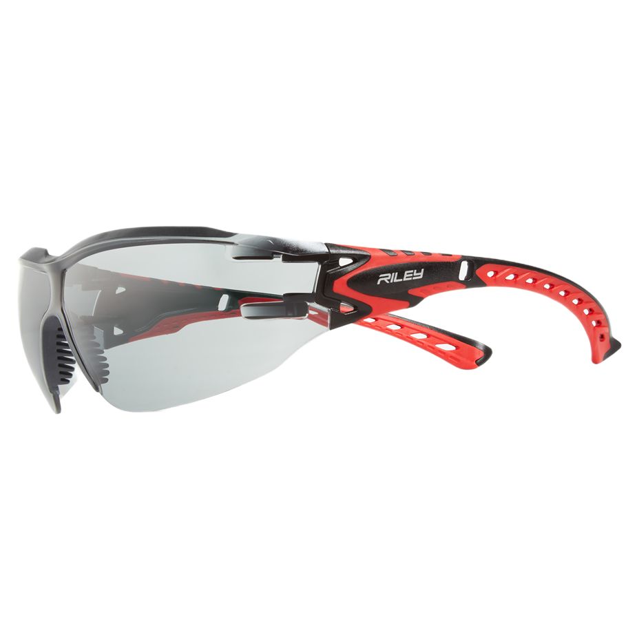 Riley Sparta Eco Safety Glasses, Moisture Resistant, Grey, Black, Red Polycarbonate Lens, Thermoplastic Elastomer, Tr90