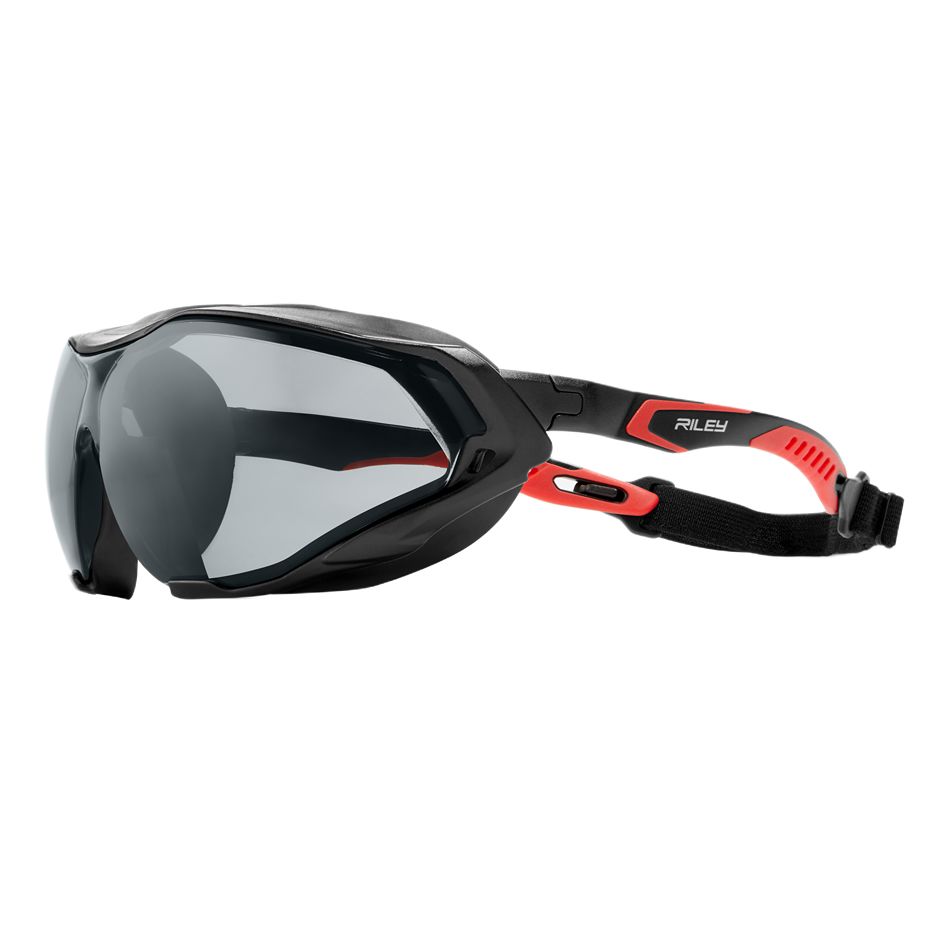 Riley Sparta Pro Safety Glasses, Moisture Resistant, Grey, Black, Red Polycarbonate Lens, Thermoplastic Elastomer