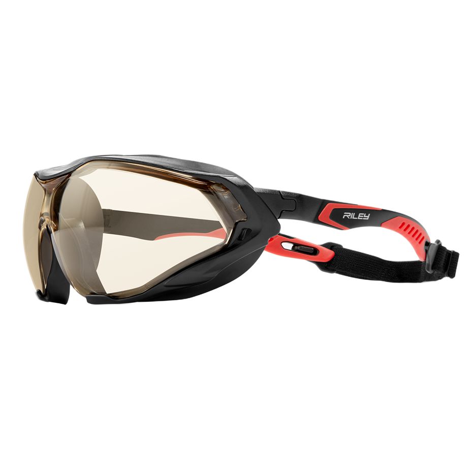 Riley Sparta Pro Safety Glasses, Moisture Resistant, Red, Black Polycarbonate Lens, Thermoplastic Elastomer