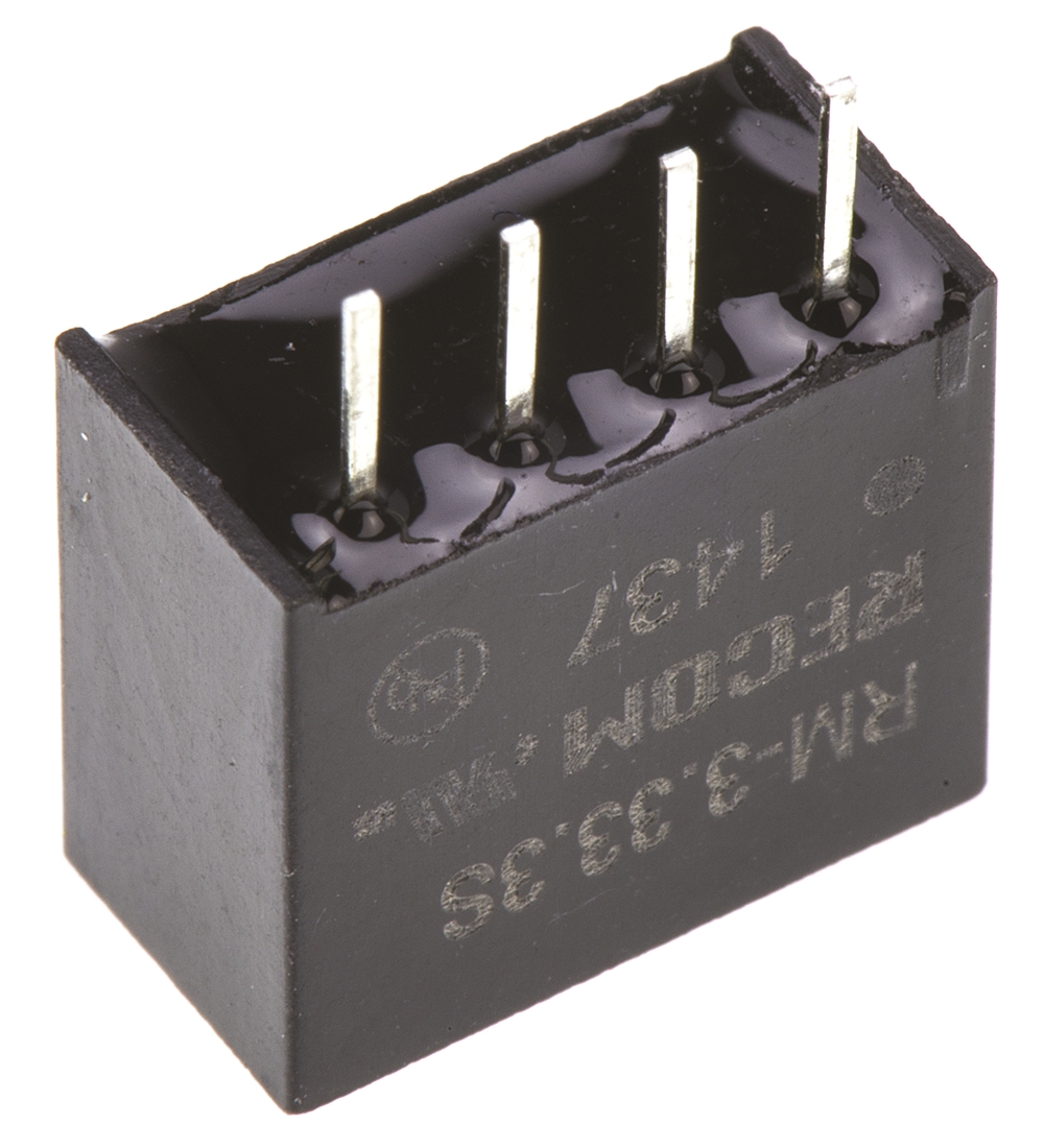 rm-3333s Recom RM DC/DC Converter, 3.3V dc/ 76 mA, 3V dc Input, 0V Input 2 W, Through Hole, 85 °C Max Temp -40 °C Min Temp, 4-Pin