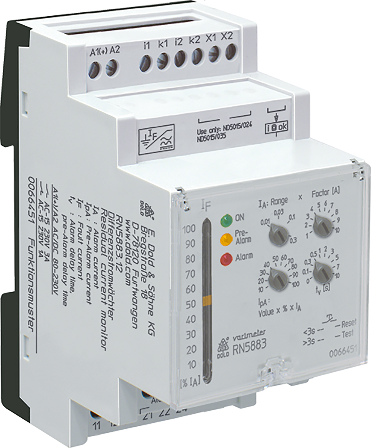 Dold Monitoring Relay, 2 Phase, DPDT, DIN Rail, 10mA to 3A, 230 V ac, 230V ac, 80 V ac
