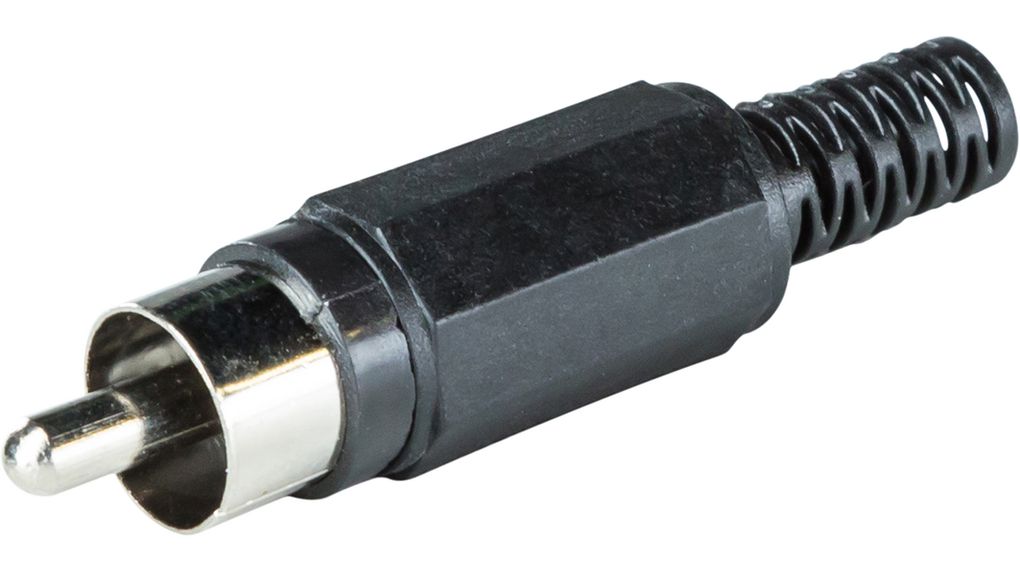 RND Black Straight Cable RCA Plug, Nickel, 500mA