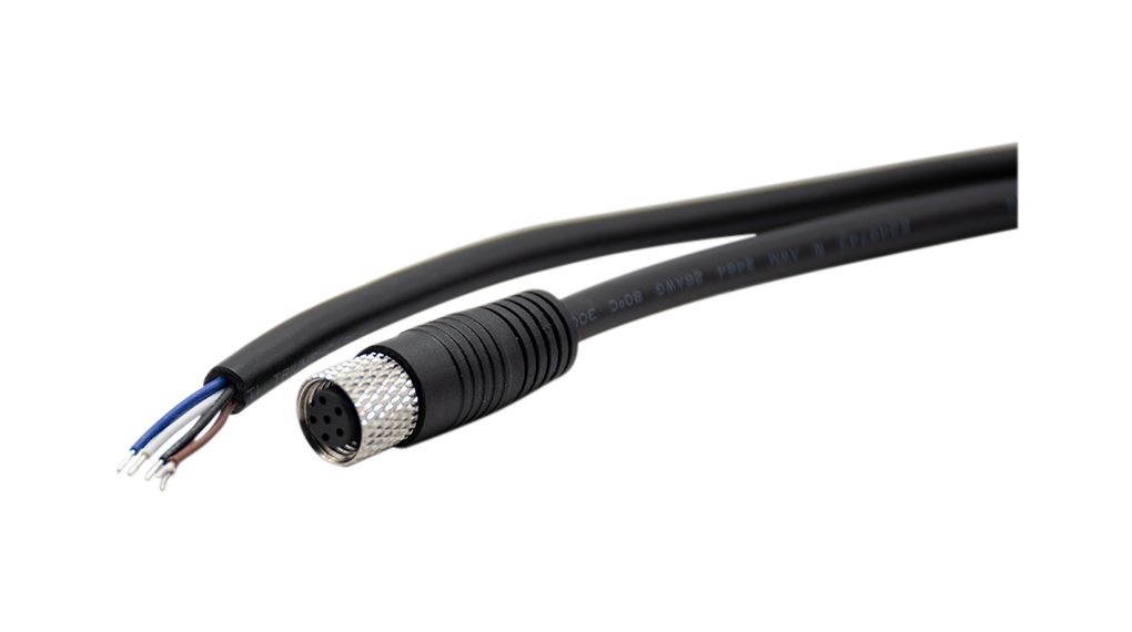 RND Female 6 way M8, Straight to Straight Connector Cable, 2 m