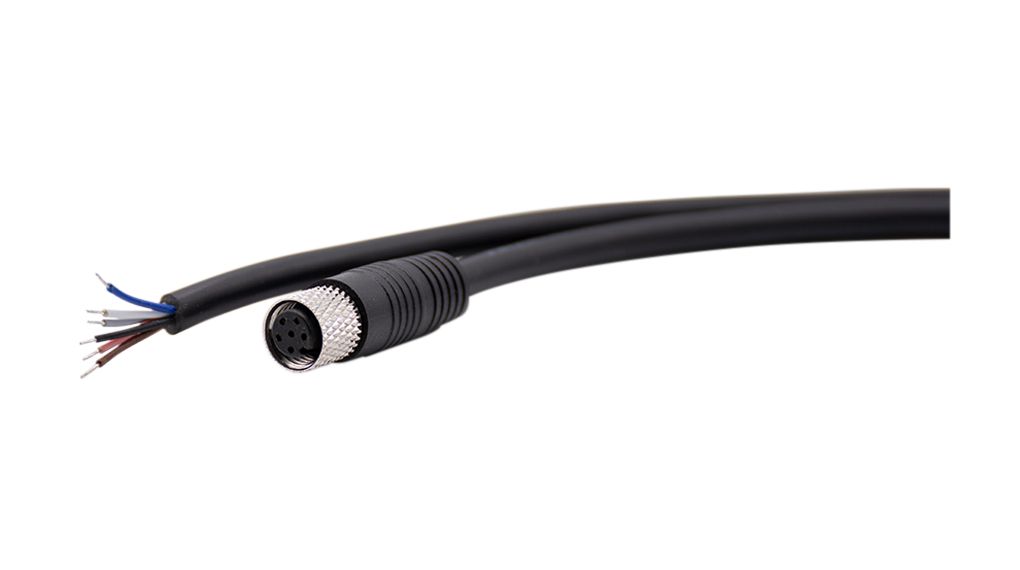 RND Female 6 way M8, Straight to Straight Connector Cable, 5 m