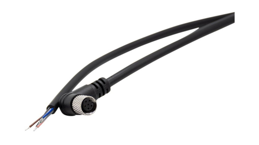 RND Female 6 way M8, Right Angle to Straight Connector Cable, 2 m