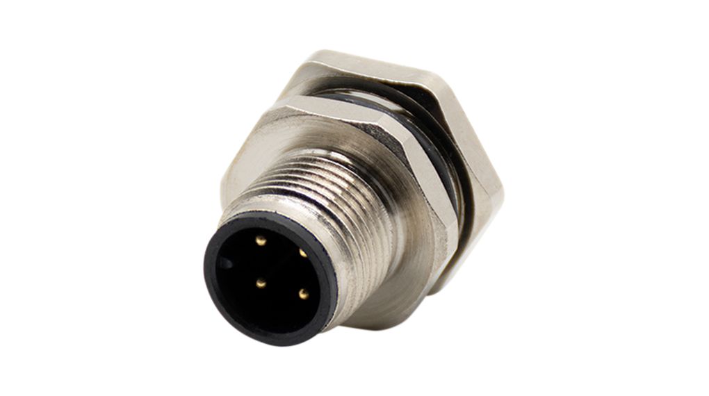 RND Connector, 4 Contacts, Panel Mount, M12 Connector, Plug, Male, IP67, RND 205 Series