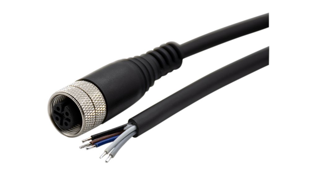 RND Female 5 way M12, Straight to Straight Connector Cable, 5 m