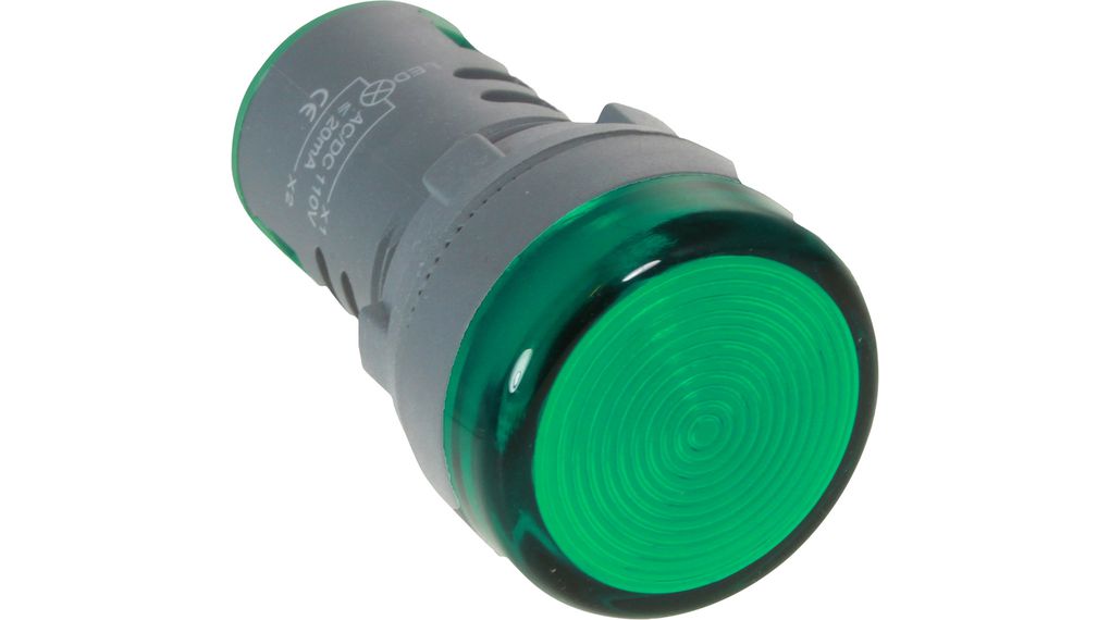 RND, RND 210, Panel Mount Green LED Pilot Light, 22 mm Cutout, IP65, Round, 230V