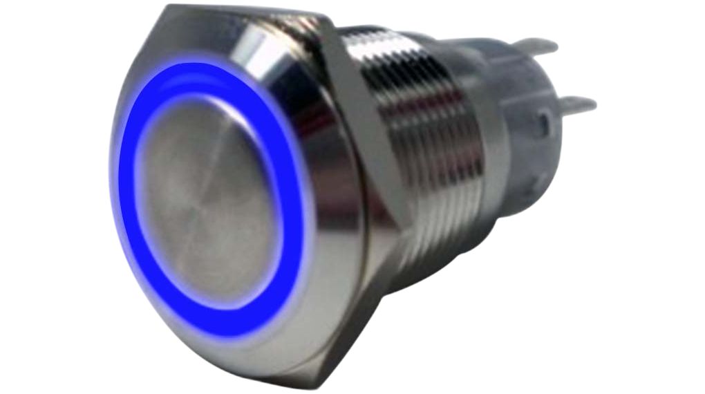 RND RND 210 Series Illuminated Push Button Switch, Latching, Panel, 19 mm Cutout, 1 NO/1 NC, Blue LED, IP67 250 V ac