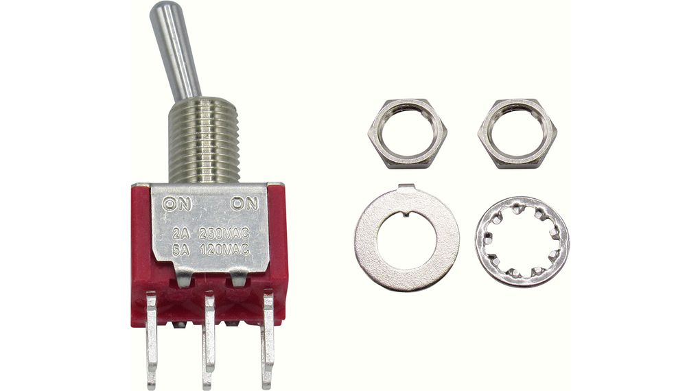 RND Toggle Switch, Panel Mount, On-On, 2 CO, PCB Terminal Terminal, 28 V dc, 125 V ac