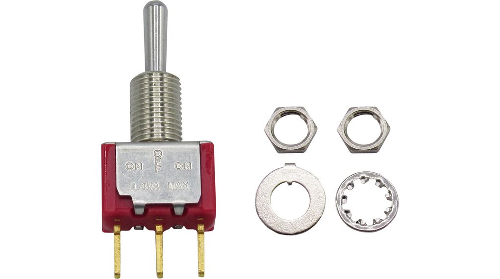 RND Toggle Switch, Panel Mount, On-Off-On, 1 CO, PCB Terminal Terminal, 28 V dc, 20 V ac