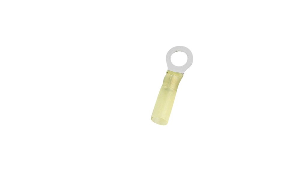 RND, RND 465 Insulated Ring Terminal, 5/16 in Stud Size 10 AWG 12 AWG Wire Size, Yellow