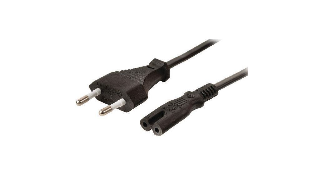 RND, 300 mm 2 Core Power Cable, Black Polyvinyl Chloride