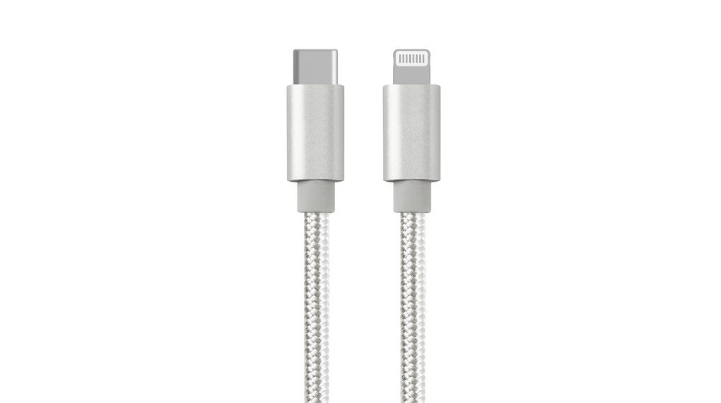 RND USB Cable, Male USB Type C to Male, USB 2.0 Lightning Connector, White, 3 m
