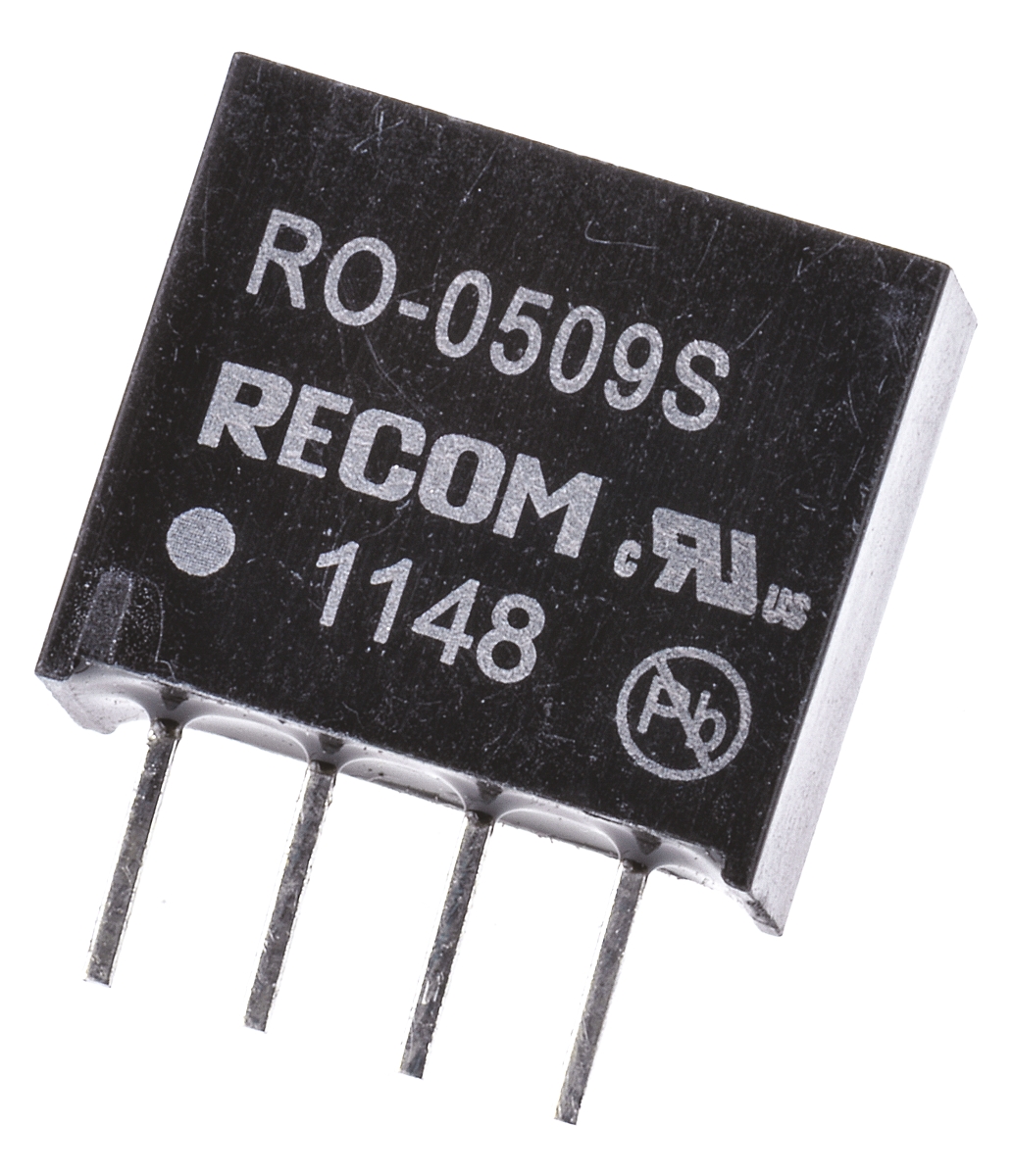 Recom RO DC/DC Converter, 9V dc/ 111 mA, 5V dc Input, 4.5V Input 1 W, Through Hole, 85 °C Max Temp -40 °C Min Temp,