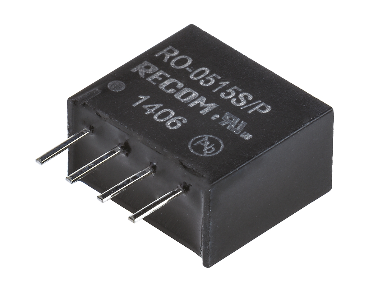 Recom RO DC/DC Converter, 15V dc/ 66 mA, 5V dc Input, 4.5V Input 1 W, Through Hole, 85 °C Max Temp -40 °C Min Temp,