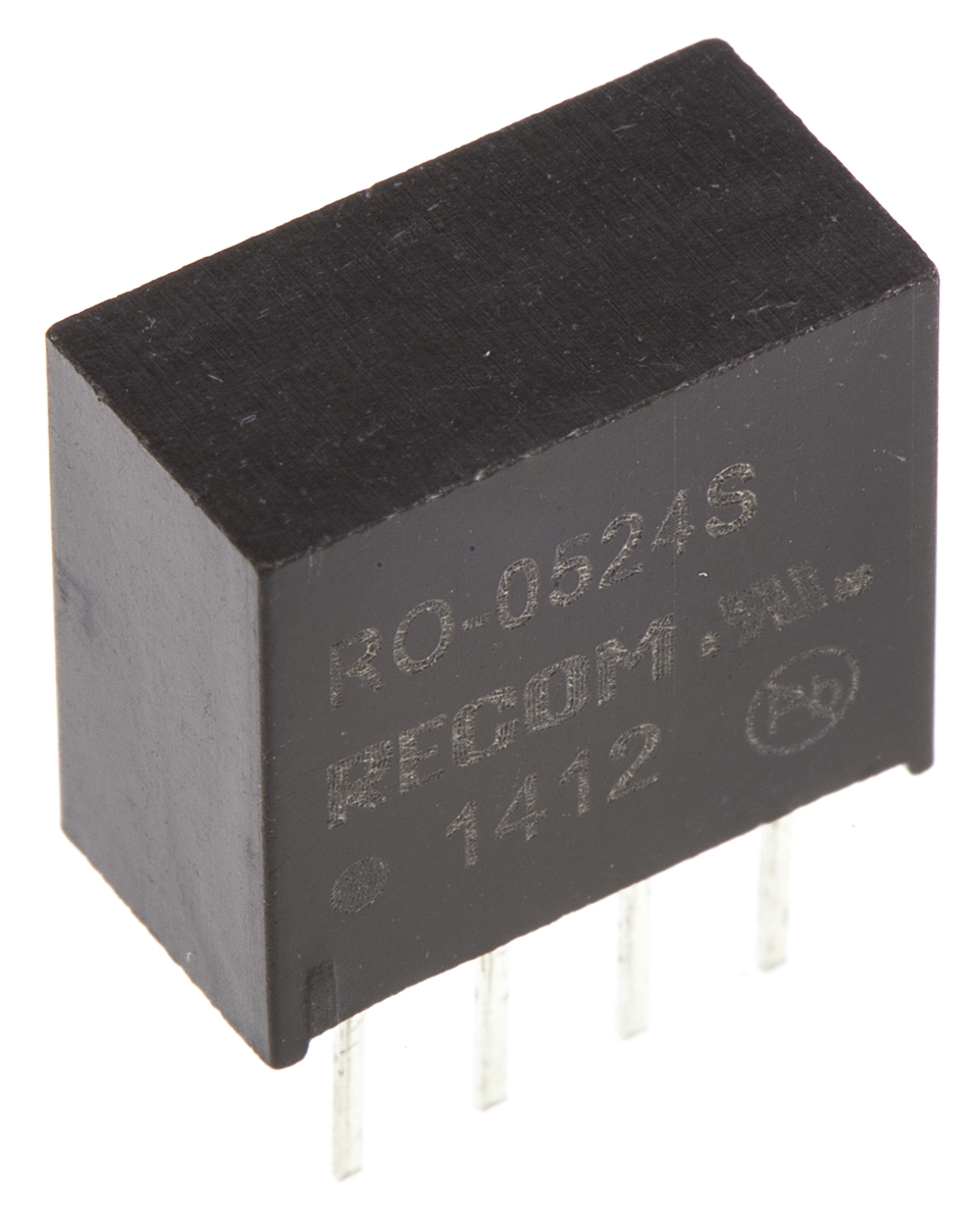 Recom RO DC/DC Converter, 24V dc/ 42 mA, 5V dc Input, 4.5V Input 1 W, Through Hole, 85 °C Max Temp -40 °C Min Temp,
