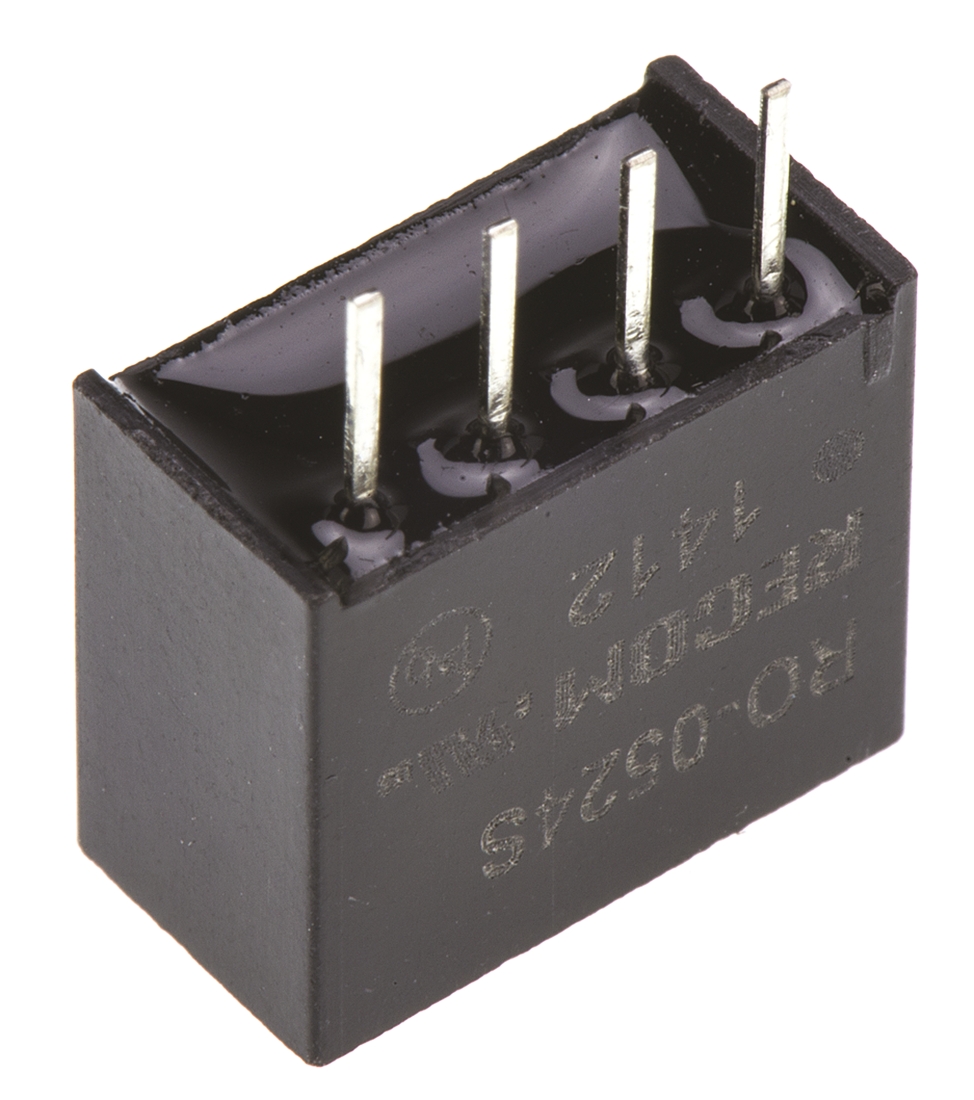 ro-0524s Recom RO DC/DC Converter, 24V dc/ 42 mA, 5V dc Input, 4.5V Input 1 W, Through Hole, 85 °C Max Temp -40 °C Min Temp,