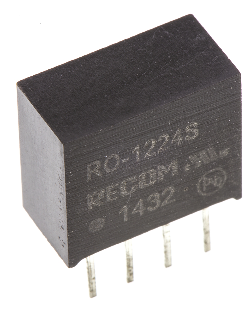 Recom RO DC/DC Converter, 24V dc/ 42 mA, 12V dc Input, 0V Input 1 W, Through Hole, 85 °C Max Temp -40 °C Min Temp, 6-Pin