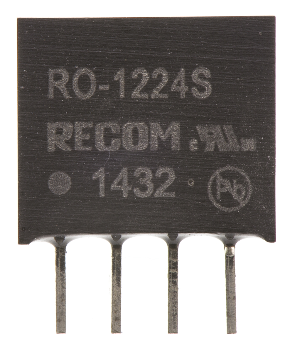 ro-1224s Recom RO DC/DC Converter, 24V dc/ 42 mA, 12V dc Input, 0V Input 1 W, Through Hole, 85 °C Max Temp -40 °C Min Temp, 6-Pin