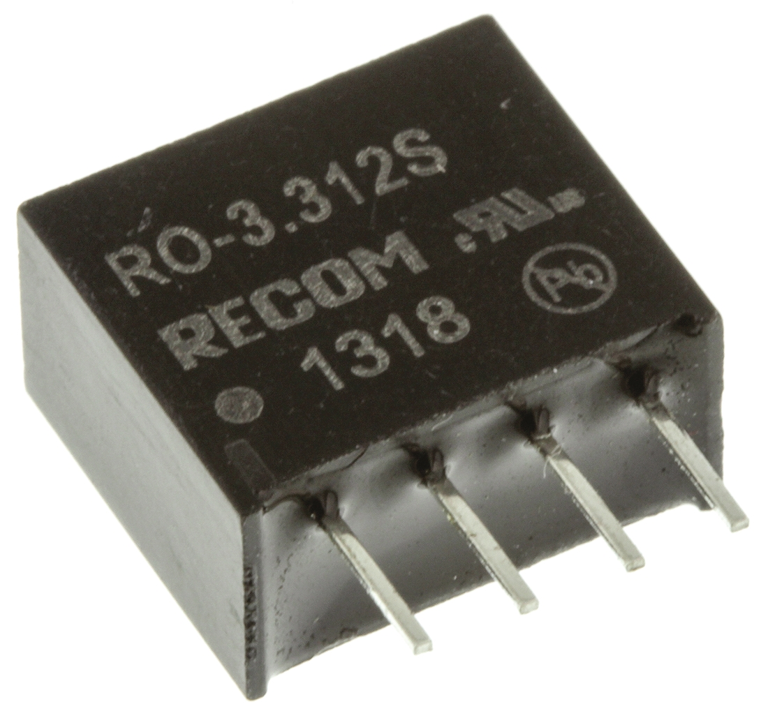 Recom RO DC/DC Converter, 12V dc/ 83 mA, 3.3V dc Input, 0V Input 1 W, Through Hole, 85 °C Max Temp -40 °C Min Temp,