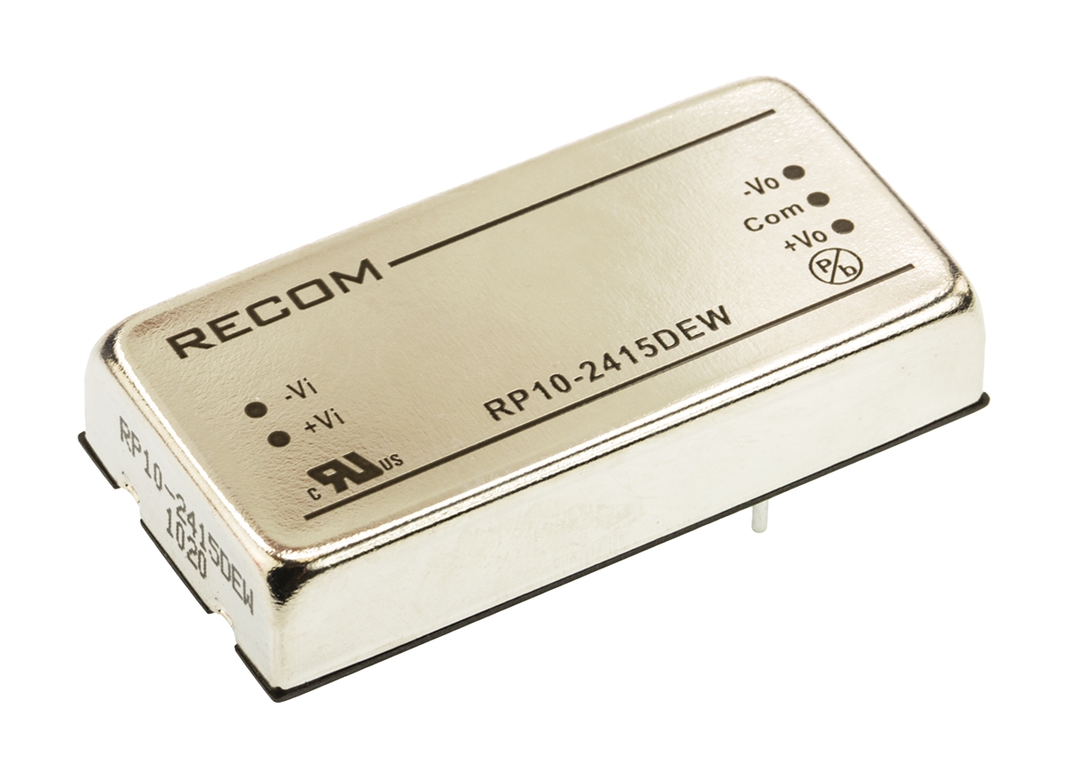Recom RP10 EW DC/DC Converter, 15V dc, -15 V dc/ 333 mA, 24V dc Input, 9V Input 1 W, Through Hole, 85 °C Max Temp -20 °C