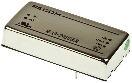 Recom RP10 EW DC/DC Converter, 12V dc, -12 V dc/ 416 mA, 48V dc Input, 18V Input 1 W, Through Hole, 85 °C Max Temp -20