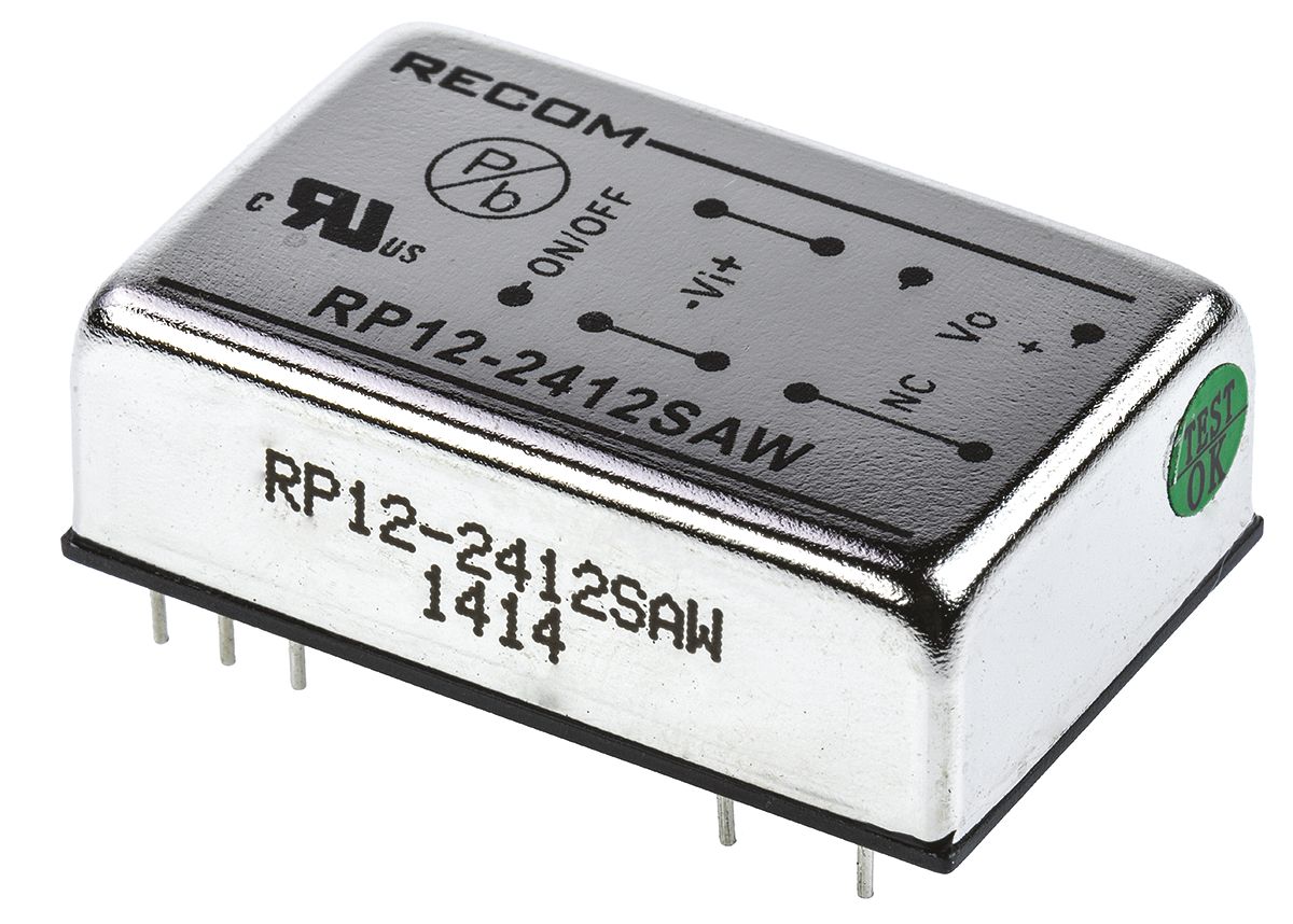 Recom RP12-AW DC/DC Converter, 12V dc/ 1 A, 36V dc Input, 9V Input 12 W, Through Hole, 65 °C Max Temp -40 °C Min Temp,