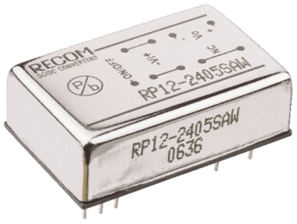 Recom RP12-AW DC/DC Converter, 15V/, 36V Input, 18V Input 12 W, Through Hole, 85 °C Max Temp -40 °C Min Temp, 6-Pin
