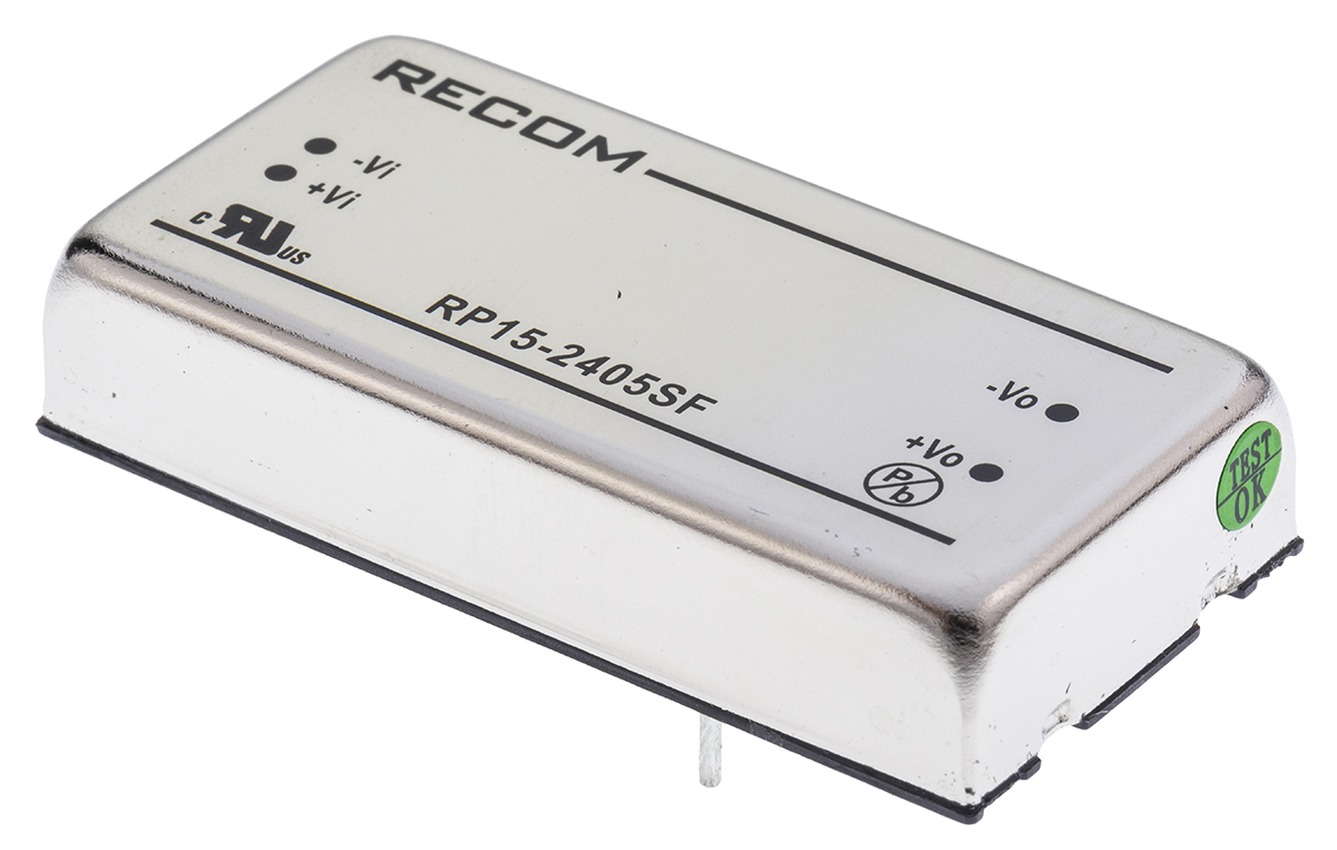 Recom RP15 F DC/DC Converter, 5V dc/ 3 A, 24V dc Input, 18V Input 15 W, Through Hole, 85 °C Max Temp -40 °C Min Temp,